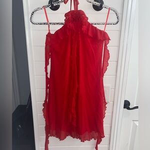 Red halter dress